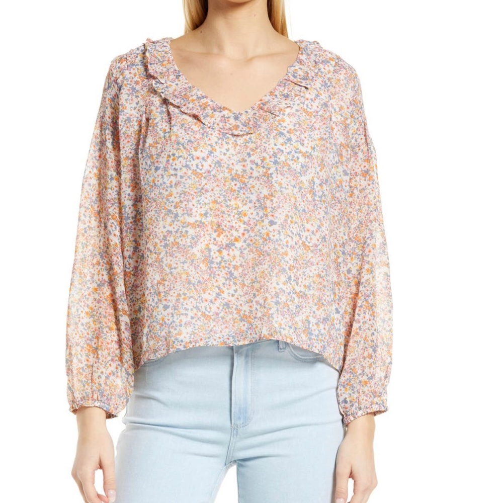 1. STATE Long Sleeve Ruffle Blouse